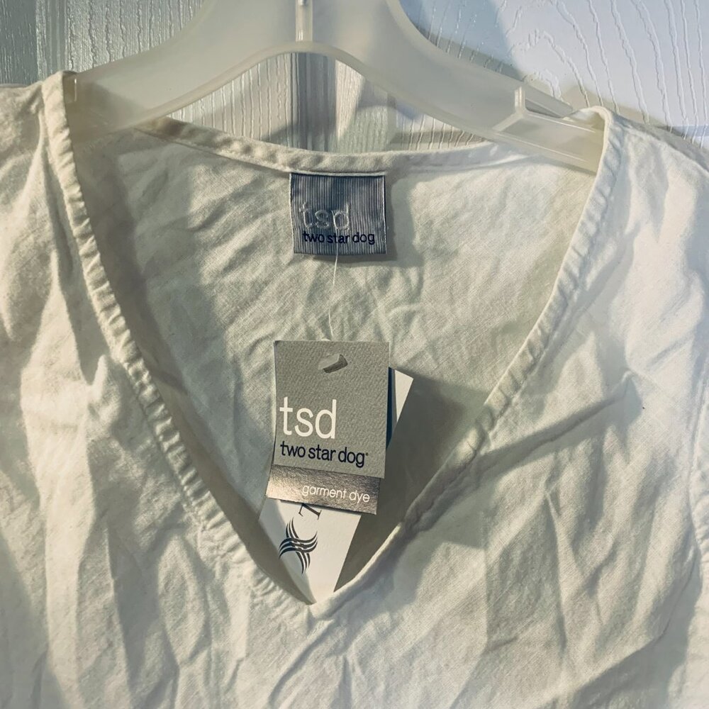 TSD Two Star Dog Hemp Blend Tank Top Women's Size M NEW White Made in USA VNeck - Picture 4 of 5